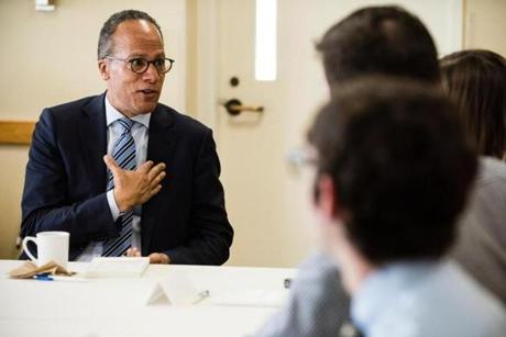 Lester Holt during a session with student journalists at Tufts University on Tuesday.
